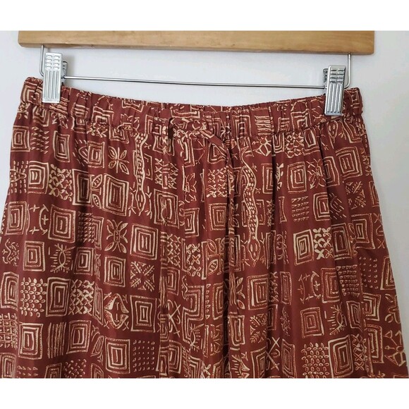 Vtg 1010 Design Silk Tunic Top Vest Pants Set Sz L Batik Print Lagenlook Brown - Picture 8 of 14